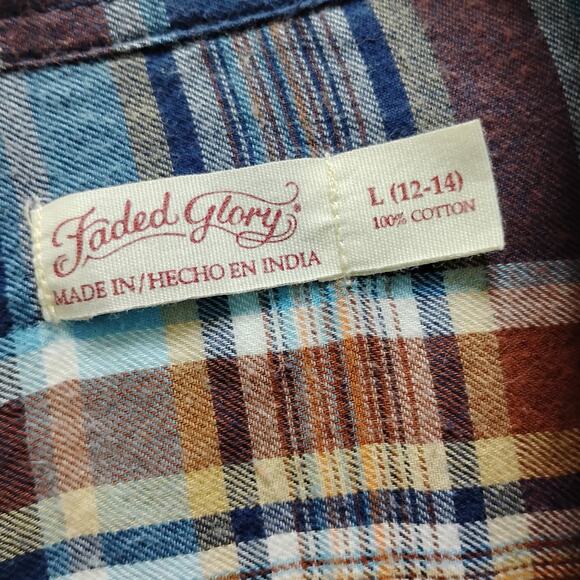 🖤🩷Faded Glory Plaid Flannel Shirt Lot of 2 L Black Pink Blue Brown Bundle 💙🤎 - Picture 10 of 15